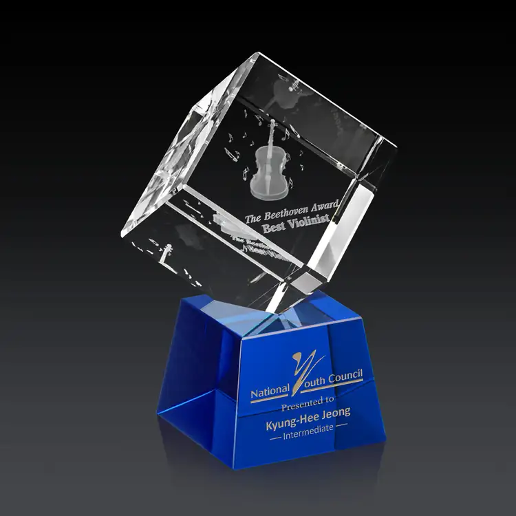 Burrill Optical Crystal Cube Award on Robson Base - 3D Subsurface Engraving #10