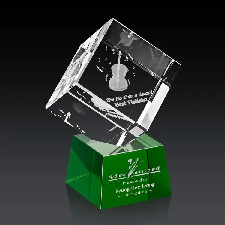 Burrill Optical Crystal Cube Award on Robson Base - 3D Subsurface Engraving #15