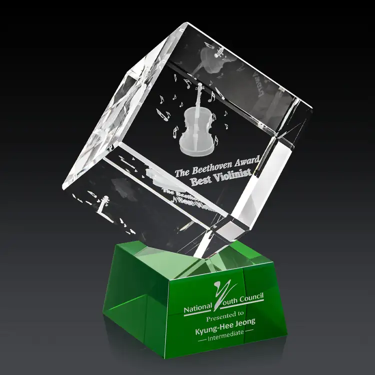 Burrill Optical Crystal Cube Award on Robson Base - 3D Subsurface Engraving #16