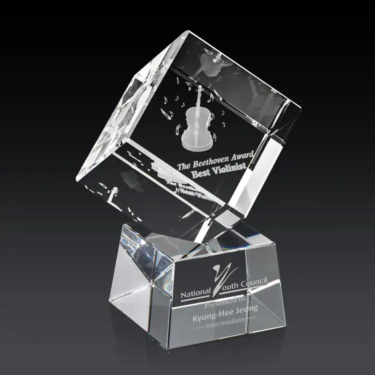 Burrill Optical Crystal Cube Award on Robson Base - 3D Subsurface Engraving #3