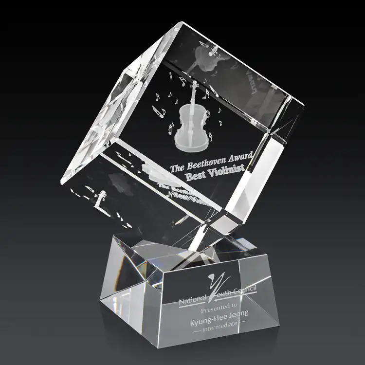Burrill Optical Crystal Cube Award on Robson Base - 3D Subsurface Engraving #4