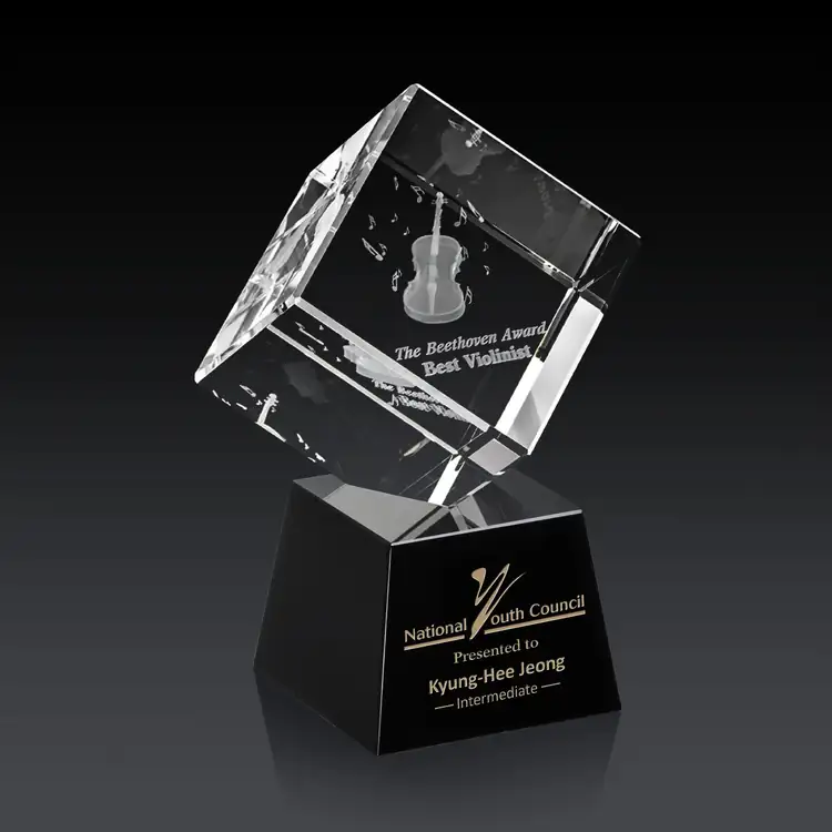 Burrill Optical Crystal Cube Award on Robson Base - 3D Subsurface Engraving #6