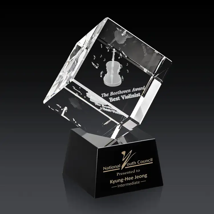 Burrill Optical Crystal Cube Award on Robson Base - 3D Subsurface Engraving #7