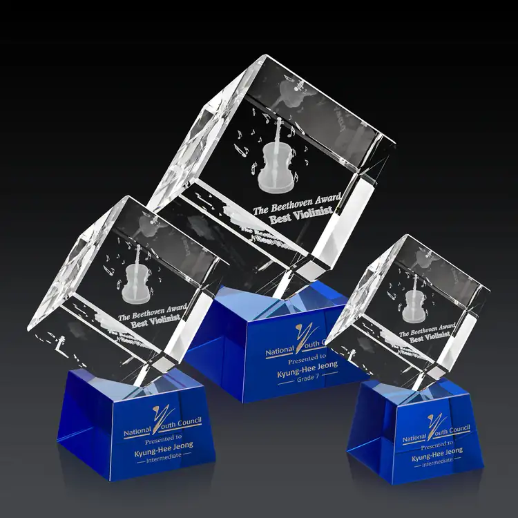 Burrill Optical Crystal Cube Award on Robson Base - 3D Subsurface Engraving #9