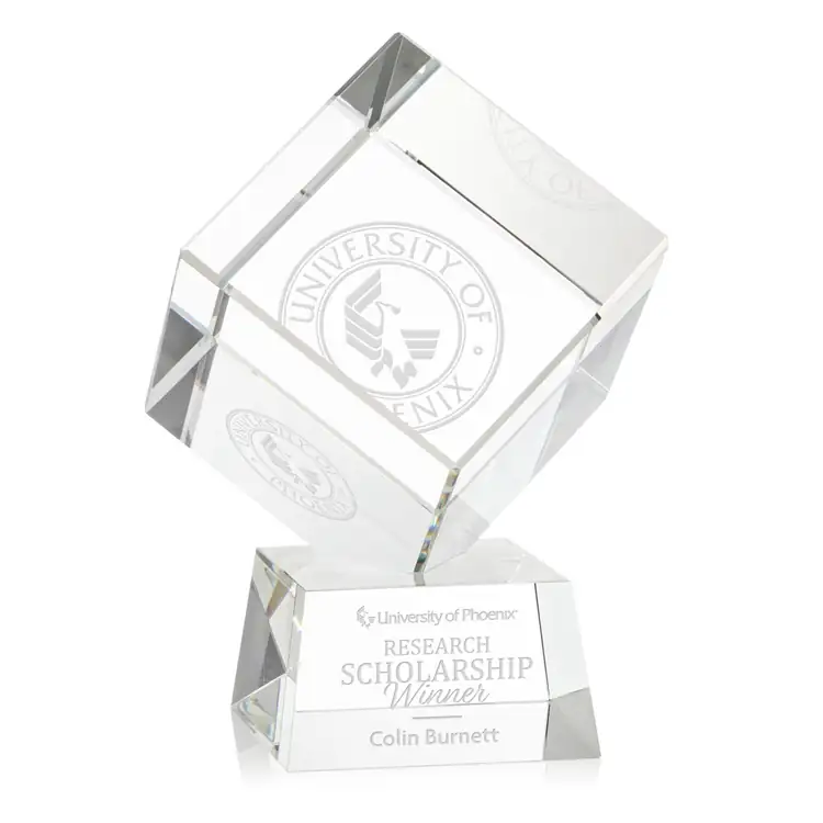 Trophée cube Burrill en cristal optique sur socle Robson - Gravure #4
