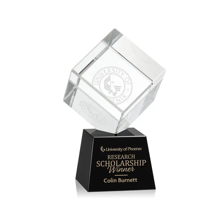 Trophée cube Burrill en cristal optique sur socle Robson - Gravure #6