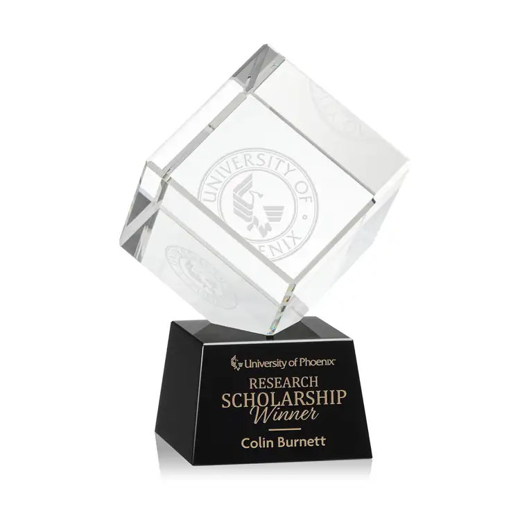Trophée cube Burrill en cristal optique sur socle Robson - Gravure #7