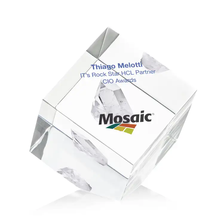 Embedment - Corner Cube Award - Acrylic - Engraved and Multicolor