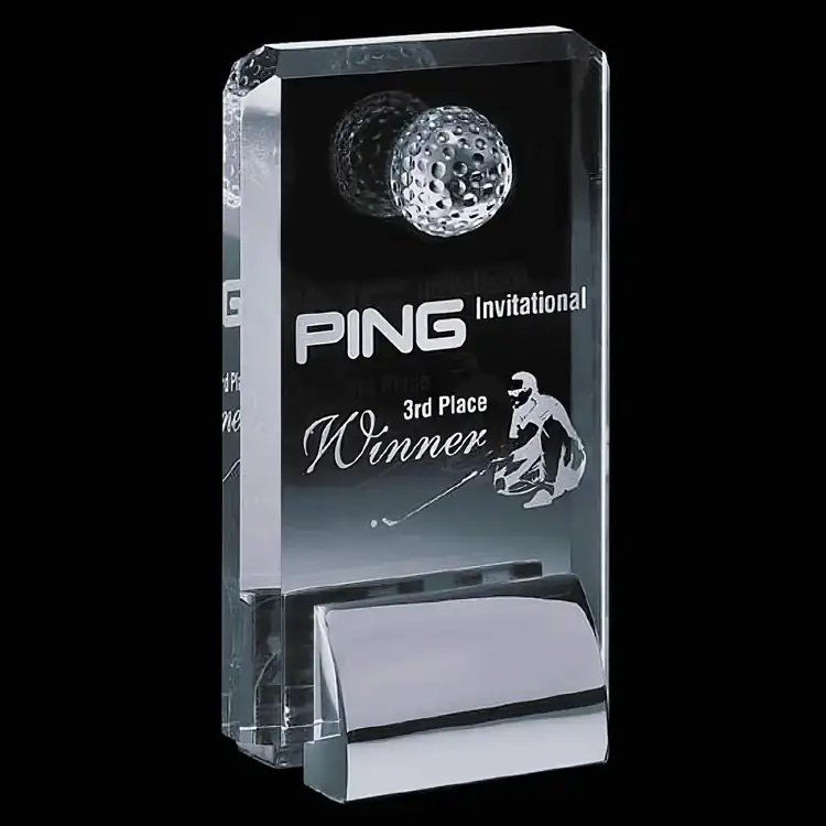 Cavalier Optical Crystal Golf Award on Chrome Base #2