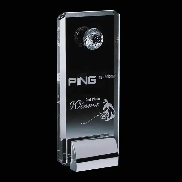 Cavalier Optical Crystal Golf Award on Chrome Base #3