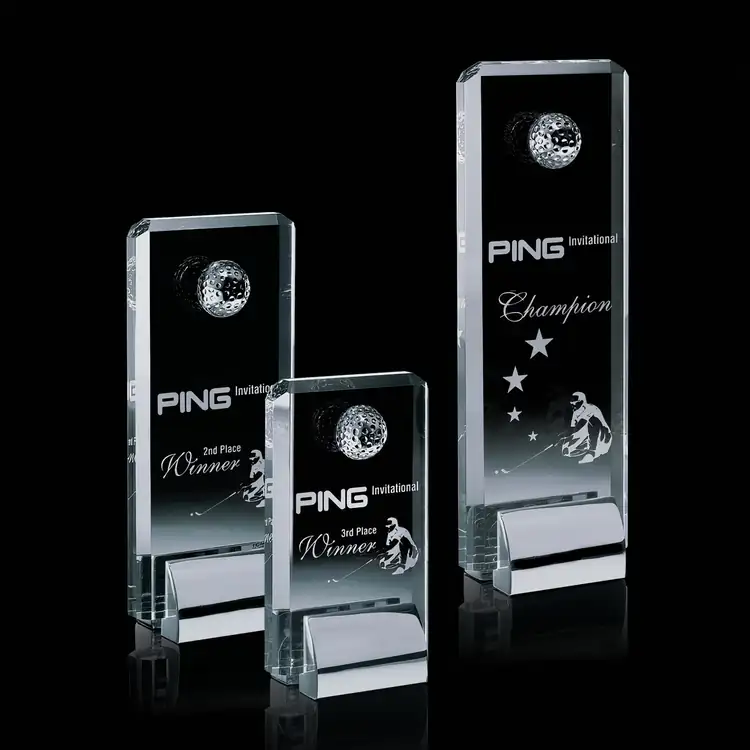 Cavalier Optical Crystal Golf Award on Chrome Base