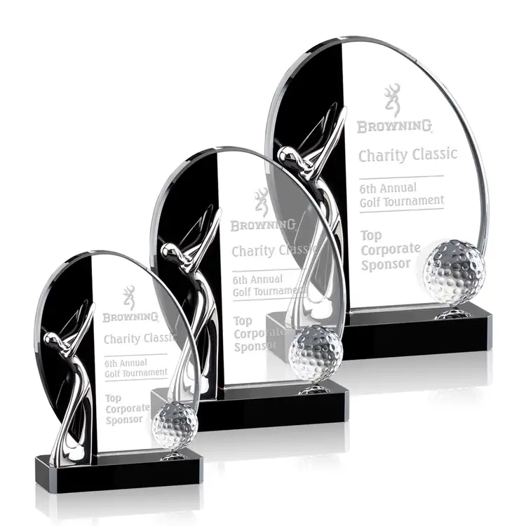 Wadsworth Crystal and Metal Golf Award - Deep Etch
