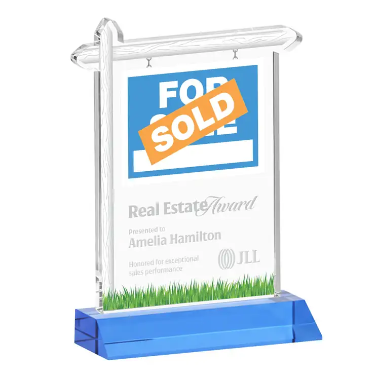 Trophée enseigne immobilière en cristal Starfire - Gravure #10