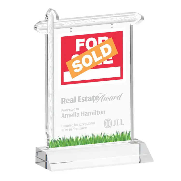 Trophée enseigne immobilière en cristal Starfire - Gravure #2