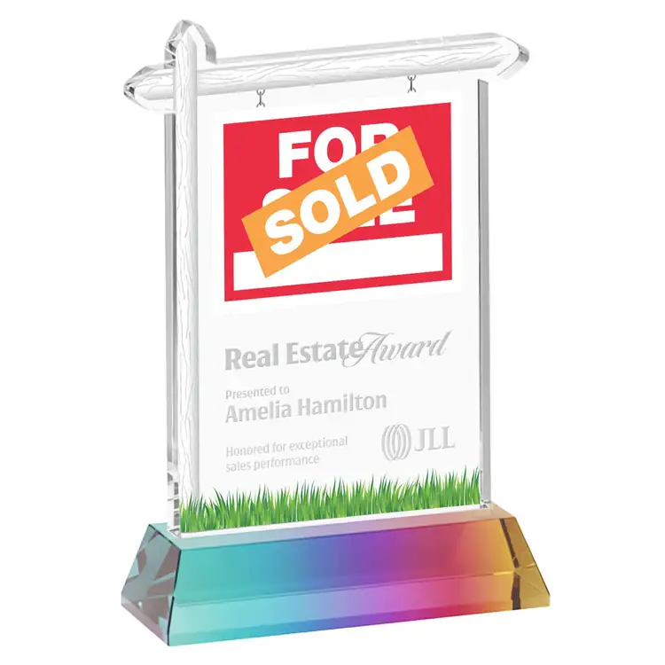 Real Estate Starfire Crystal Award on Hartford Base - Deep Etch #8