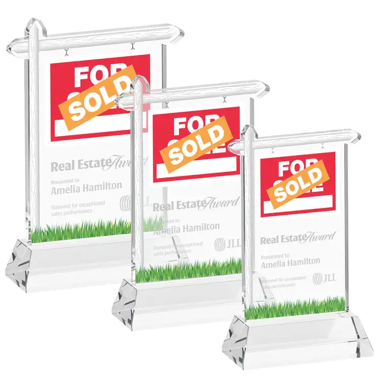 Real Estate Starfire Crystal Award on Hartford Base - Deep Etch