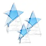 Trophée étoile Benita en cristal bleu sur socle transparent - Gravure