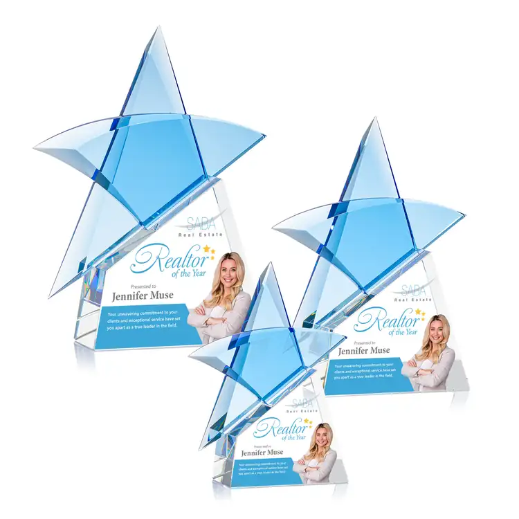 Benita Blue Optical Crystal Star Award - Multicolor