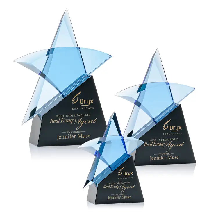 Benita Blue Optical Crystal Star Award - Black - Engraving and Printing