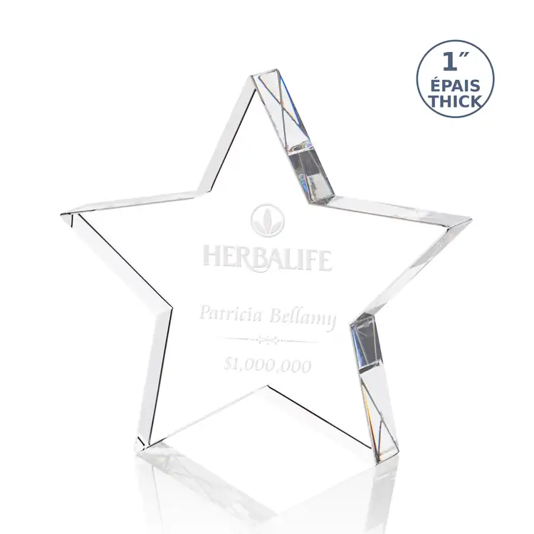 Standing Star Optical Crystal Award - Deep Etch