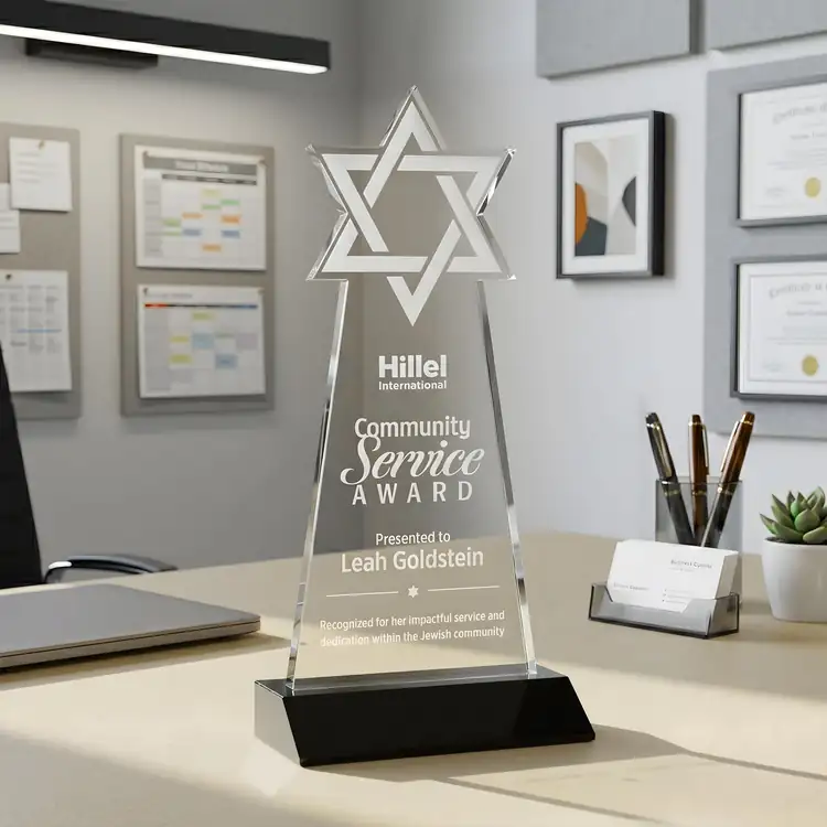 Star of David Starfire Crystal Award - Deep Etch #14
