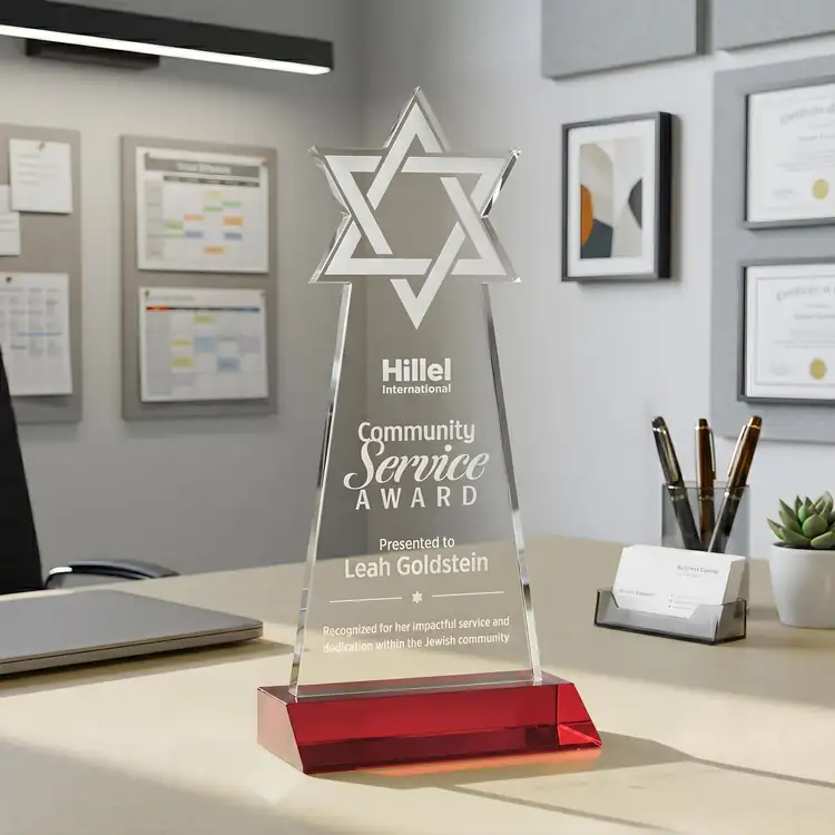 Star of David Starfire Crystal Award - Deep Etch #17