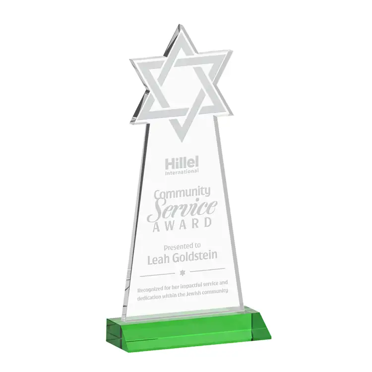 Star of David Starfire Crystal Award - Deep Etch #4