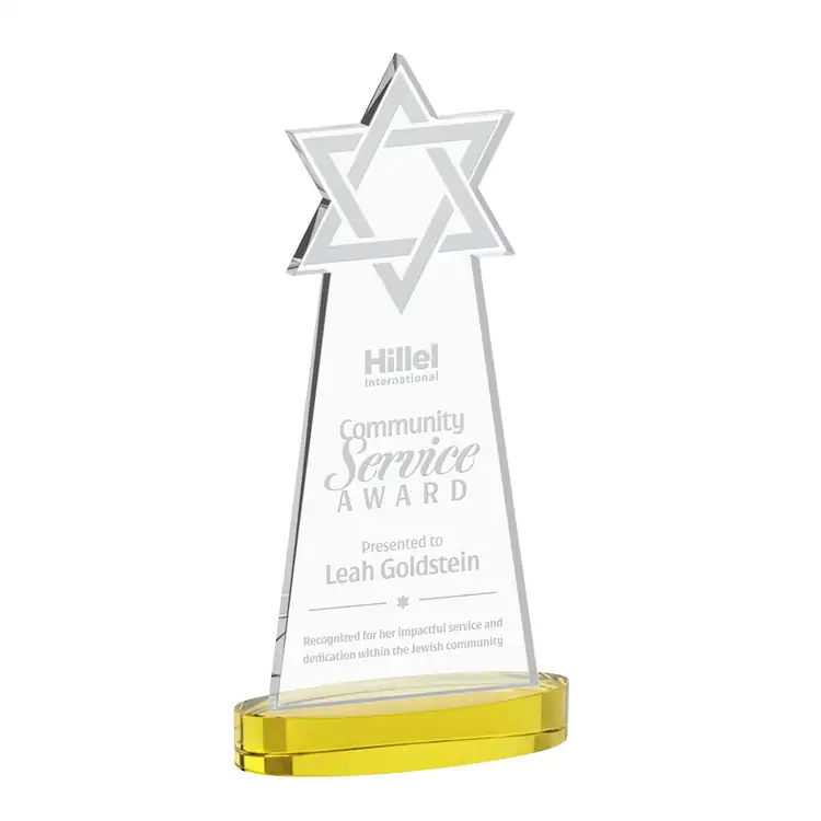 Star of David Starfire Crystal Award on Alberton Base - Deep Etch #4