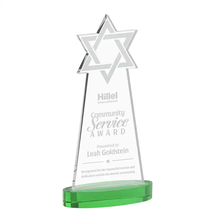 Star of David Starfire Crystal Award on Alberton Base - Deep Etch #5
