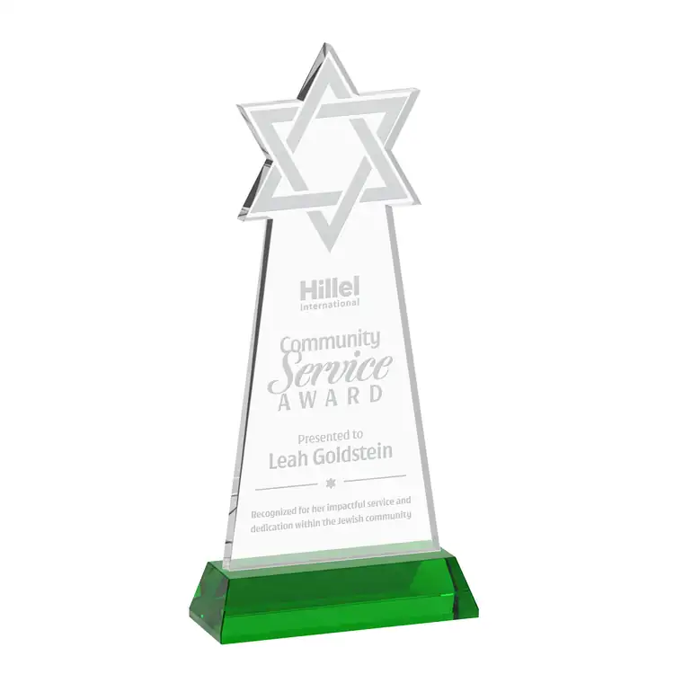 Star of David Starfire Crystal Award on Hartford Base - Deep Etch #5