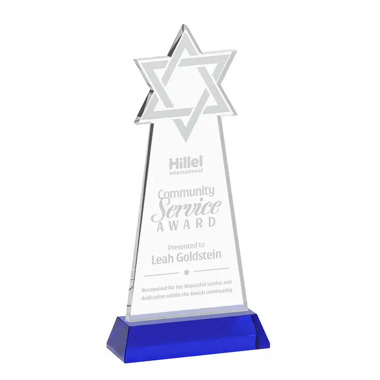 Star of David Starfire Crystal Award on Hartford Base - Deep Etch #7