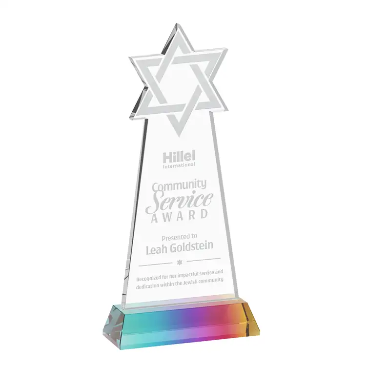 Star of David Starfire Crystal Award on Hartford Base - Deep Etch #8