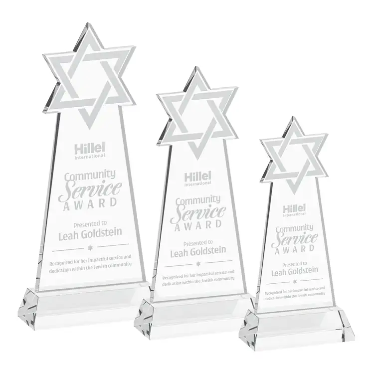 Star of David Starfire Crystal Award on Hartford Base - Deep Etch