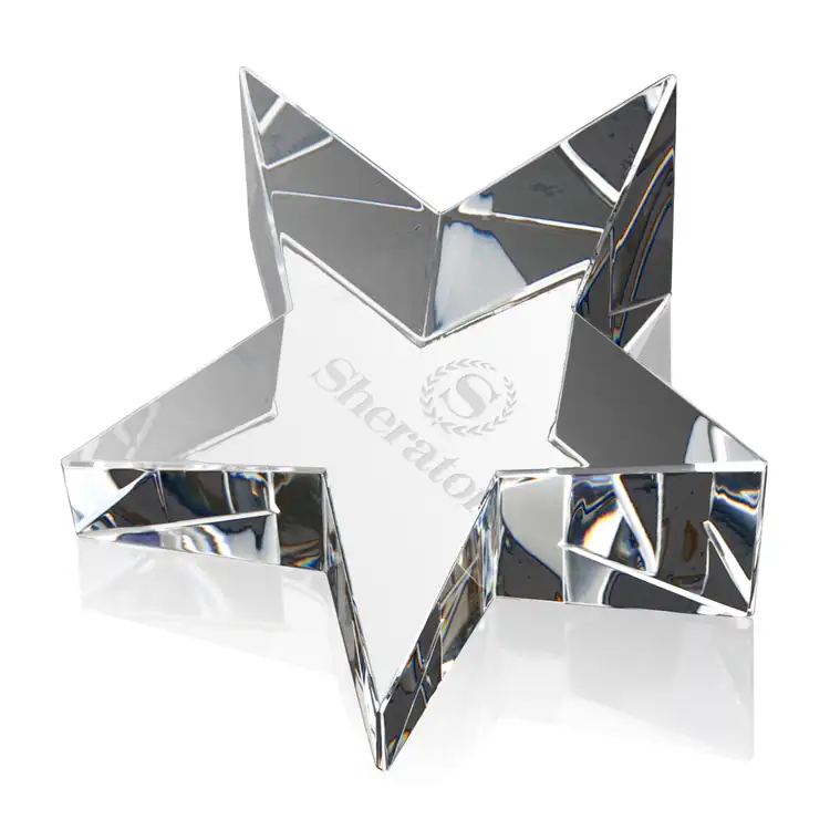 Slanted Star Optical Crystal Award - Deep Etch