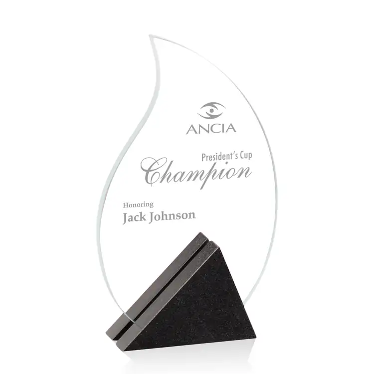 Trophée flamme Adona en cristal Starfire et granit noir