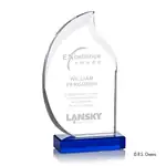 Trophée flamme Bossier en cristal optique sur socle cobalt