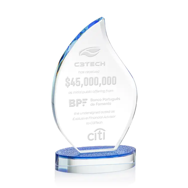 Headley Flame Starfire Crystal Award on Blue Base - Deep Etch #2