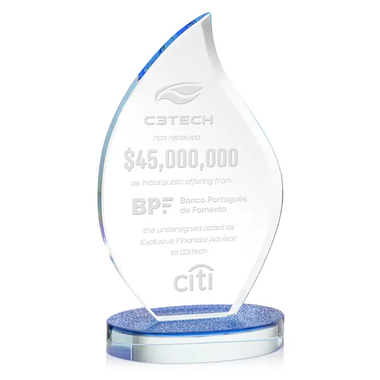 Headley Flame Starfire Crystal Award on Blue Base - Deep Etch #4
