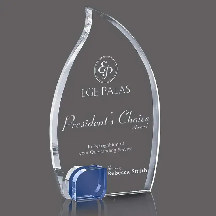 Prestleigh Optical Crystal Flame Award with Blue Accent #2