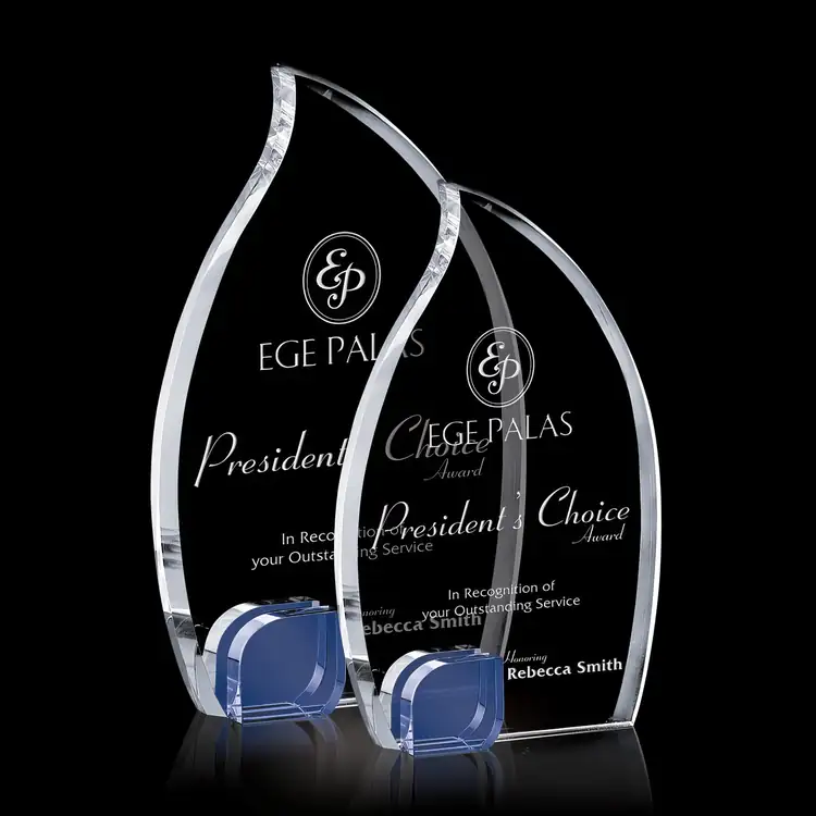Prestleigh Optical Crystal Flame Award with Blue Accent