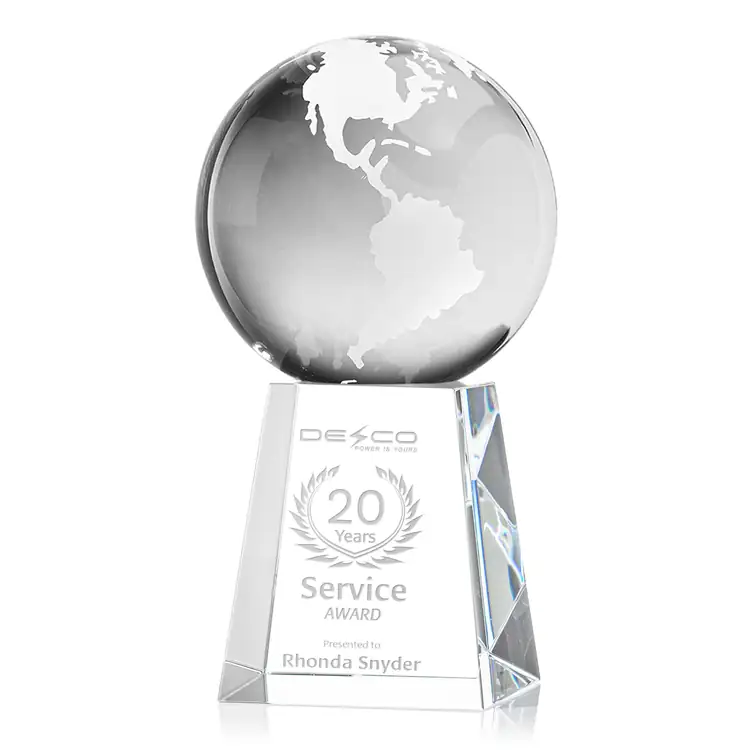 Optical Crystal Globe Award on Celestina Base - Deep Etch #2
