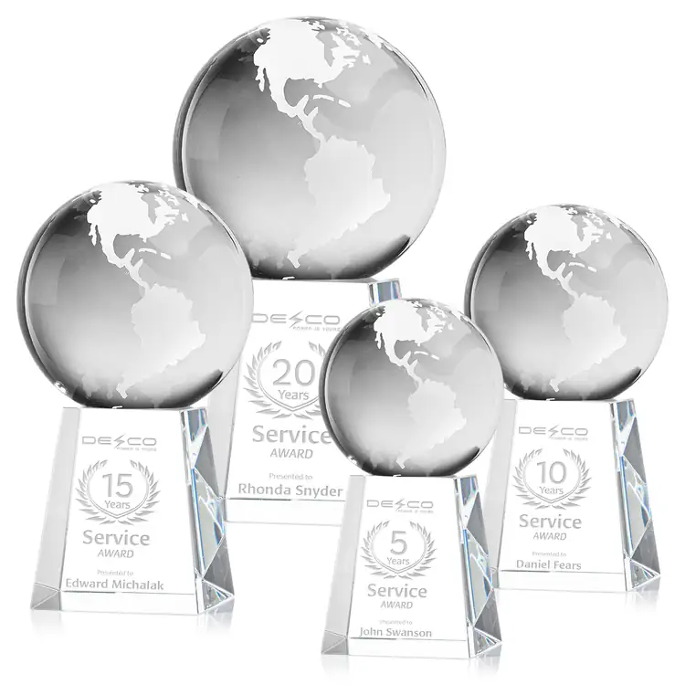 Optical Crystal Globe Award on Celestina Base - Deep Etch