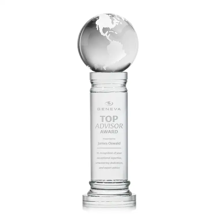 Optical Crystal Globe Award on Colverstone Base - Deep Etch #2