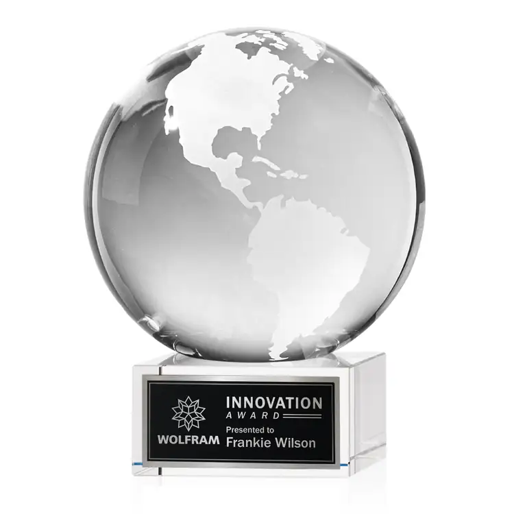 Optical Crystal Globe Award on Hancock Base - Laser Engraving #2