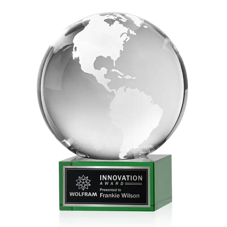 Optical Crystal Globe Award on Hancock Base - Laser Engraving #3