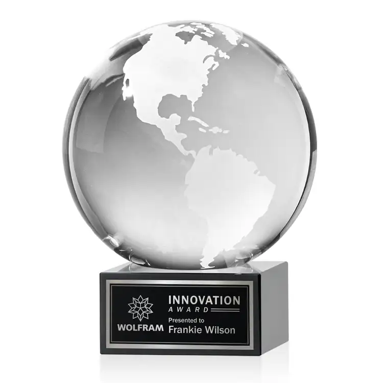 Optical Crystal Globe Award on Hancock Base - Laser Engraving #4