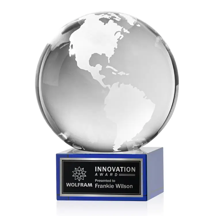 Optical Crystal Globe Award on Hancock Base - Laser Engraving #5