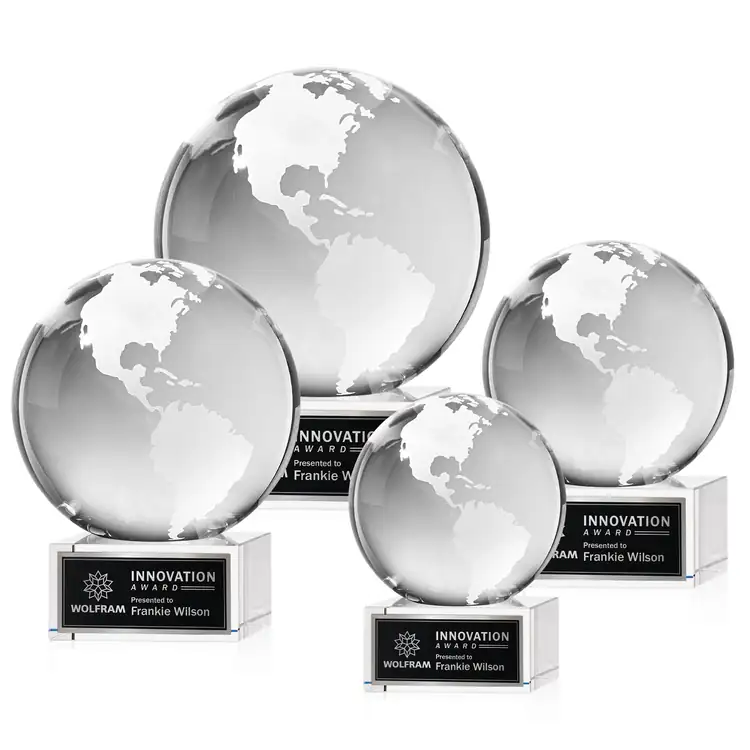 Optical Crystal Globe Award on Hancock Base - Laser Engraving