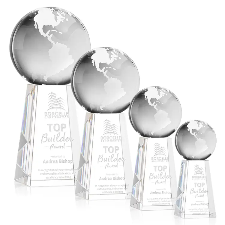 Optical Crystal Globe Award on Novita Base - Deep Etch