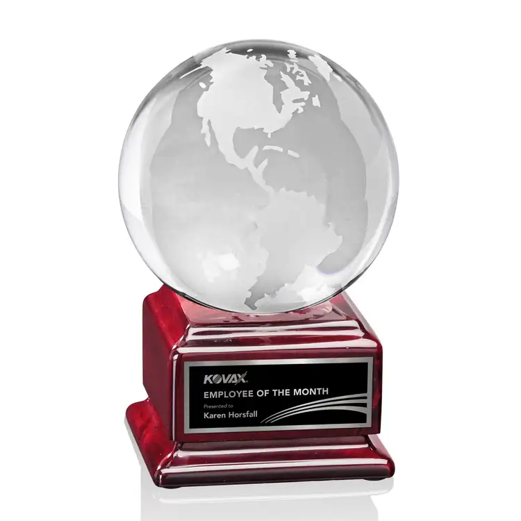 Optical Crystal Globe Award on Radison Base - Laser Engraving #2